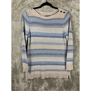 Karen Scott Small Cotton Striped Sweater Boat Neck Coastal Casual Classic